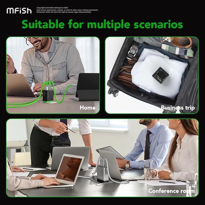 Mfish 140W USB C Charger, 4-Port GaN Charger Block, Foldable Fast Laptop Charger Power Adapter for MacBook Pro/Air, iPad Pro, iPhone 16 Pro, Galaxy S25/S24, Steam Deck, Google Pixelbook, and Tablet