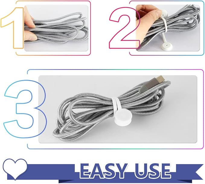 Kanemc White Magnetic Cable Ties 10-Pack, Silicone Cord Twist Ties Magnet Strap For Charging Wire Organizer, Earphone Cords Wrap, Fridge Magnets, Storage Or Travel