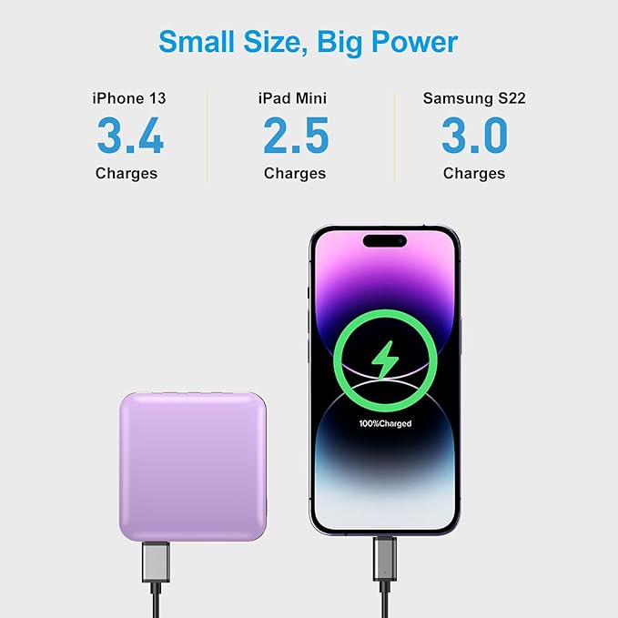 Portable Charger 12000mAh with Built-in Cables,22.5W Fast Charging Power Bank,USB C Input/Output,Smart LED Display,Compact External Battery for iPhone 15,Samsung Galaxy,iPad,Tablets
