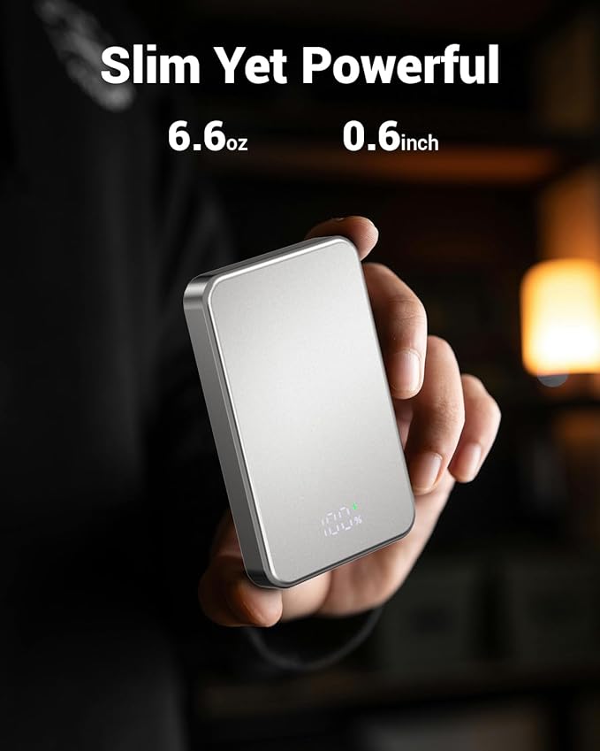 for Magsafe Portable Charger, Aluminum Alloy Small 10000mAh 20W PD Magnetic Power Bank, USB-C in&Out Wireless Battery Pack Phone Charger for iPhone 16/15/14/13/12 Plus Pro Max Series -Silvery