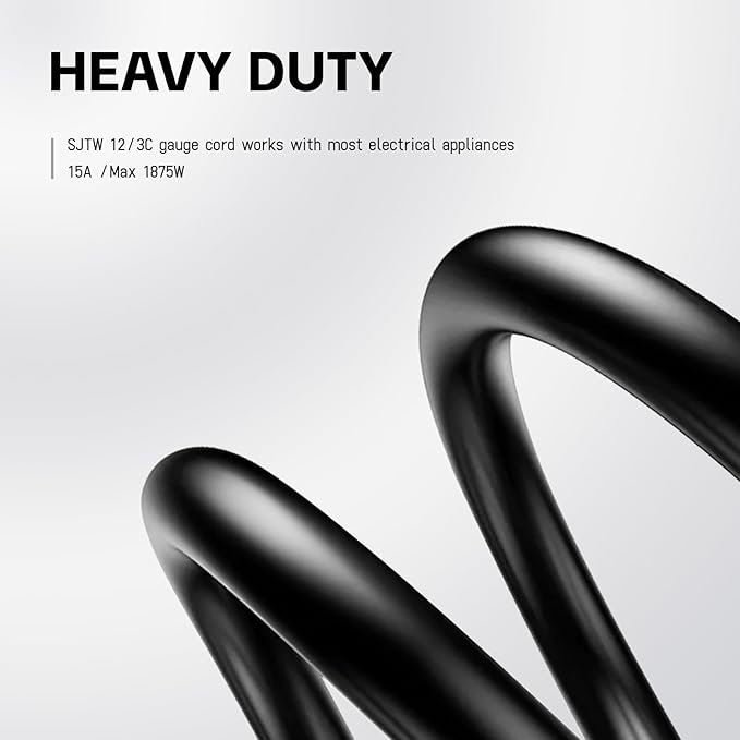 EP 50Ft Outdoor Extension Cord, 12/3 SJTW Heavy Duty Waterproof Power Cable, 3 Prong Grounded Plug, Lighted End, for Lawn, Garden, Appliances, Black