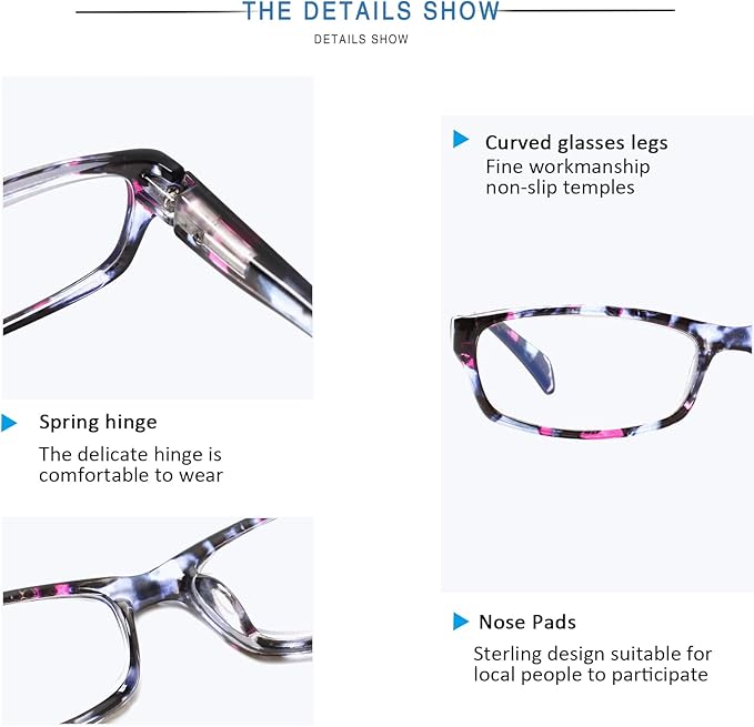 Henotin 5-Pack Reading Glasses Blue Light Blocking Anti Eyestrain Computer Reading Glasses for Women and Men Readers (Mix Color-C1, 1.00, Diopters)