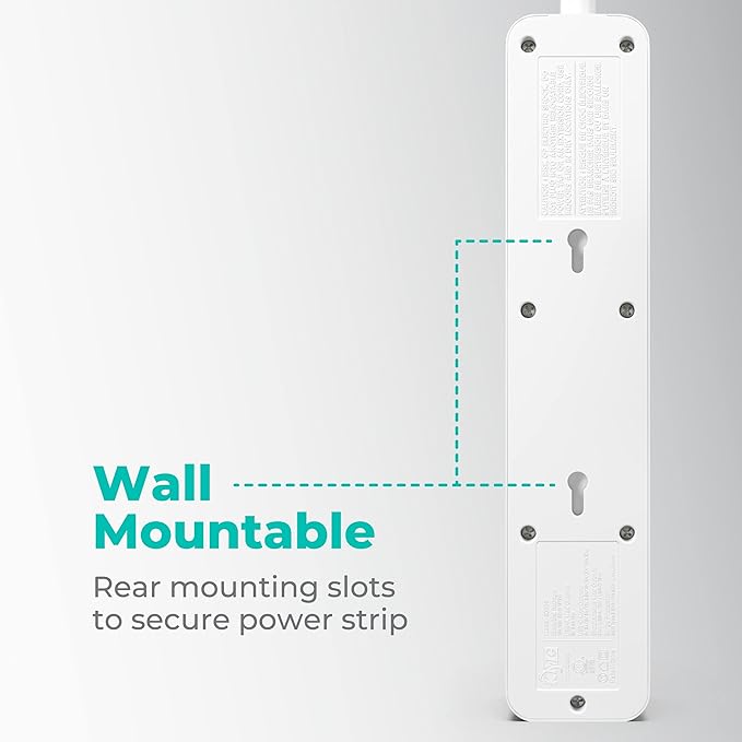 KMC USB-C PD Surge Protector 3-Outlet Power Strip, 30W Power Delivery USB-C Port, 2 USB-A Ports, 980J Surge Protection, 6-Foot Extension Cord, White