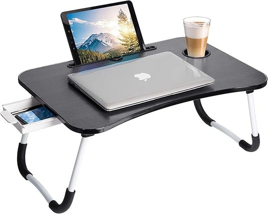 Laptop Desk Foldable Bed Table, Portable Lap Desk Laptop Bed Tray Table with Storage Drawer and Cup Holder, Lap TraysTables Notebook Stand Reading Desks Breakfast Tray for Beds Couch Sofa Floor