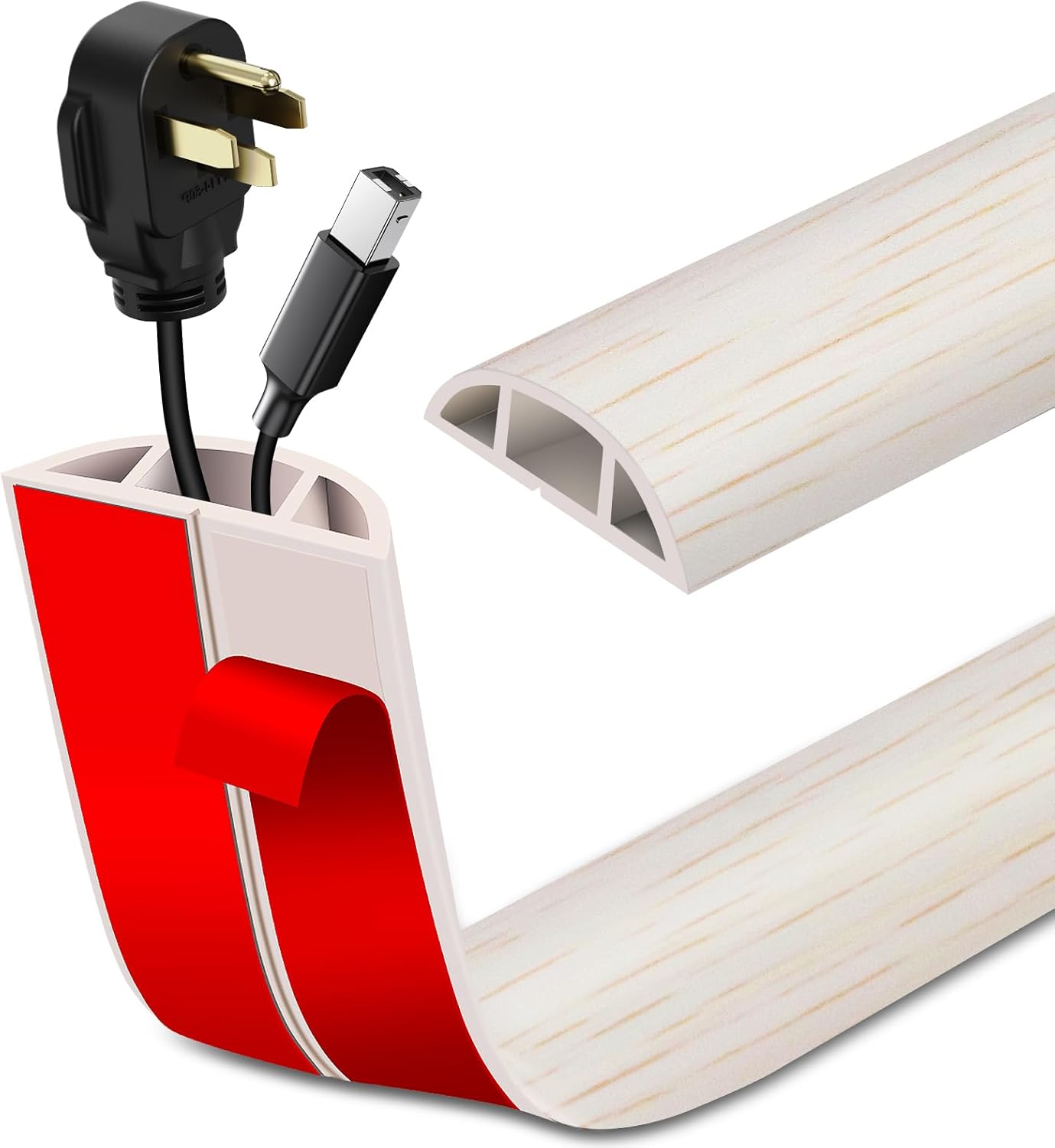 Floor Cord Cover Self Adhesive Cord Hider Floor Extension Cord Covers for Floor Power Cord Protector Cable Management Prevent Cable Trips Cable Cavity 0.51" W x 0.31" H (Beige Wood, 20Ft)