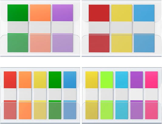KICNIC Sticky Tabs 400 Pcs, 2 Sizes (1.77×0.79 in & 1.77×0.39 in) Fluorescent Pop Up Book Tabs, Adhesive Index Page Markers, Reusable School Office Supplies, 4 On-The-Go Dispensers (10 Colors)