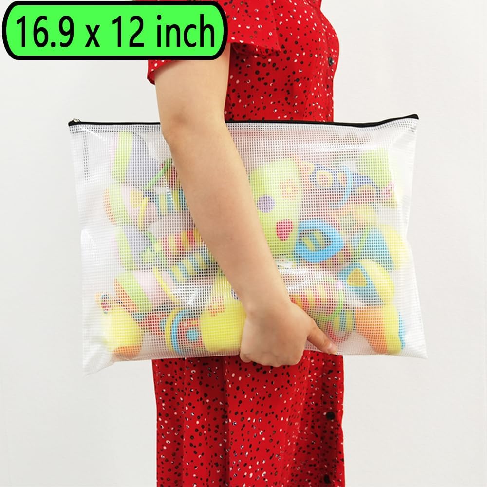 AUSTARK 10 Pcs Zipper File Bags, Waterproof Plastic Mesh Pouch for Office School, Board Game Storage Bags (Multi-Size, White and Black)