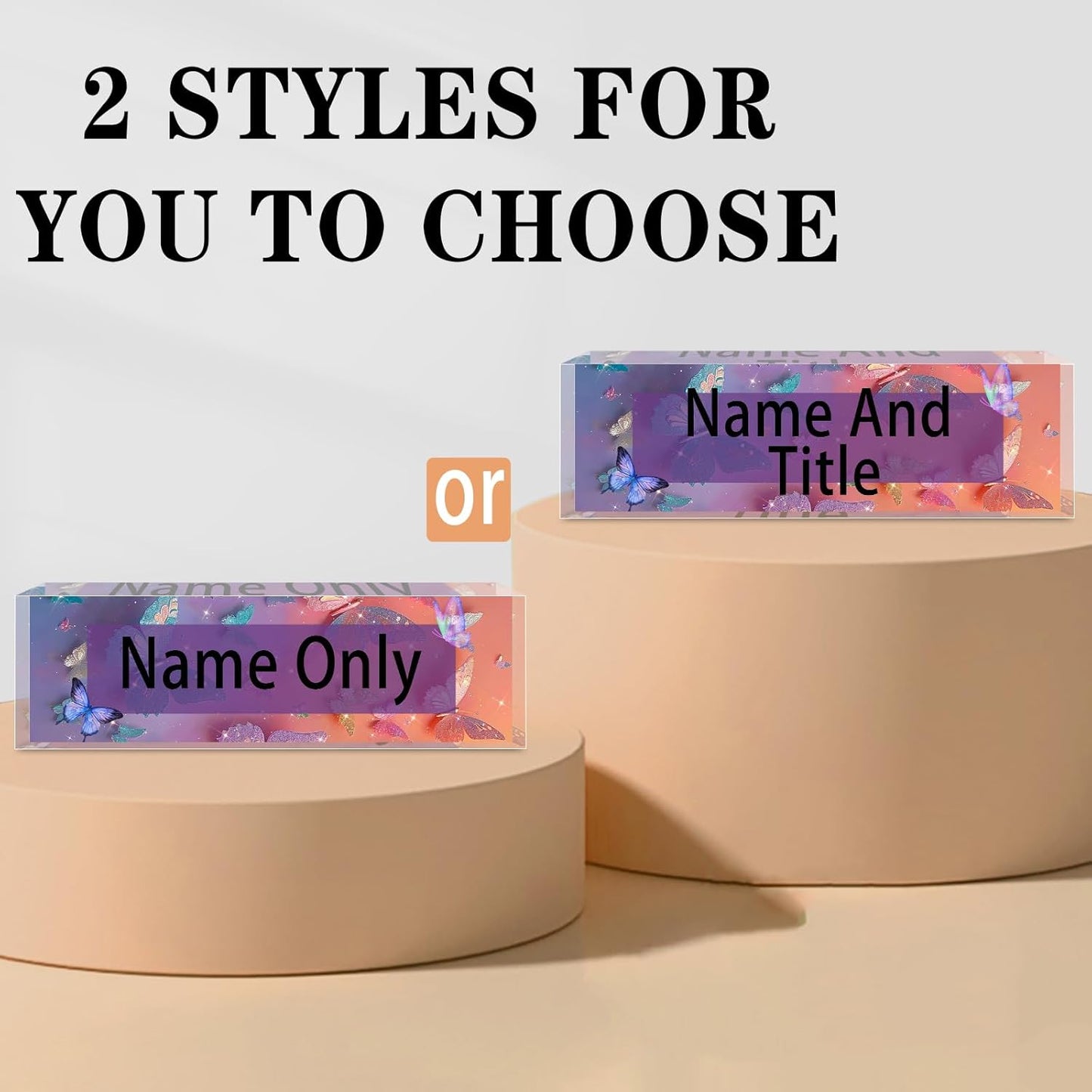 Name Plate for Desk Personalized, Acrylic Desk Decorations, Employee Appreciation Gifts, Custom Office Gifts for Coworkers, Boss, Teacher, Nurse (Orange Purple Butterfly)