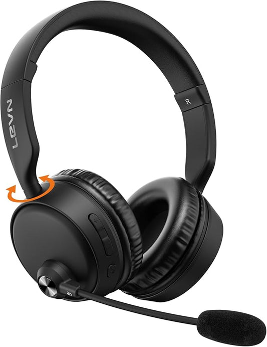 LEVN Bluetooth Headset with Microphone, 60 Hrs Working Time Dual Connection Bluetooth Headphones with Mic, Wireless Headset with Mic for Work/Video Meetings/Phone/Call Center/PC/Music/Zoom/Teams