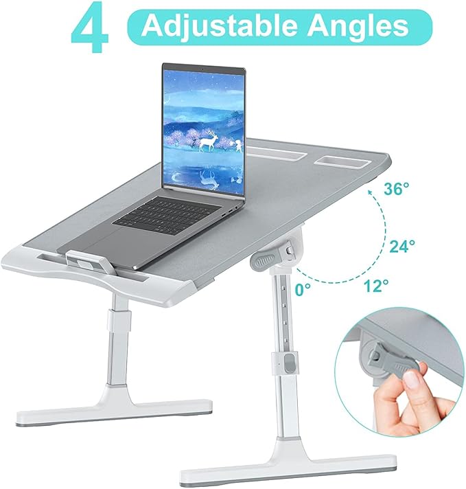 Laptop Bed Desk with Adjustable Heights and Angles, Upgraded-Sturdy Foldable Laptop Lap Desk for Bed/Sofa/Couch/Floor, Lap Tablet Desk (NO Drawer, Grey)