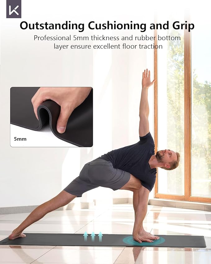 KEEP Professional Yoga Mat with Strap for Men and Women, 5mm Heavy High-Density Natural Rubber Mat for Premium Material Superior Grip, Non-Slip, Eco-Friendly 72"x26" Exercise Mat