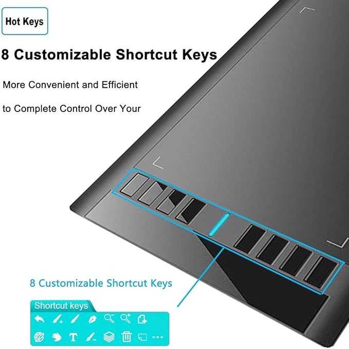 Graphics Drawing Tablet, UGEE M708 10 x 6 inch Large Drawing Tablet with 8 Hot Keys, Passive Stylus of 8192 Levels Pressure, UGEE M708 Graphics Tablet for Paint, Design, Art Creation Sketch Black