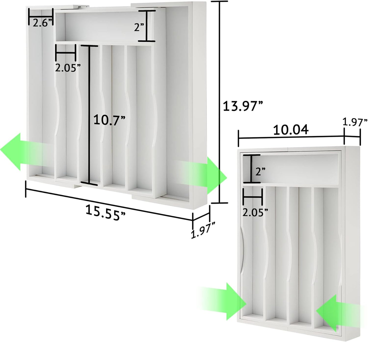 Expandable Bamboo Kitchen Drawer Organizer for Cutlery and Utensils, Adjustable Bamboo Wood Cutlery Tray in Drawer for Flatware and Silverware in Kitchen, (White)
