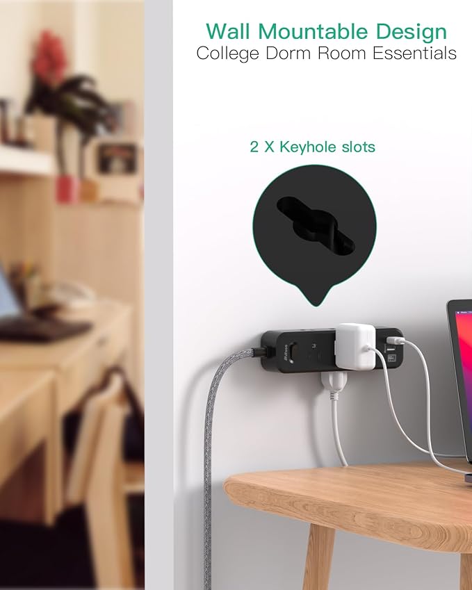 Extension Cord 25FT, Surge Protector Power Strip, Long Extension Cord with 9 Outlets 3 USB Ports, Extension Cord with Multiple Outlets, USB Power Strip for Home, Dorm Room Essentials, College, Black