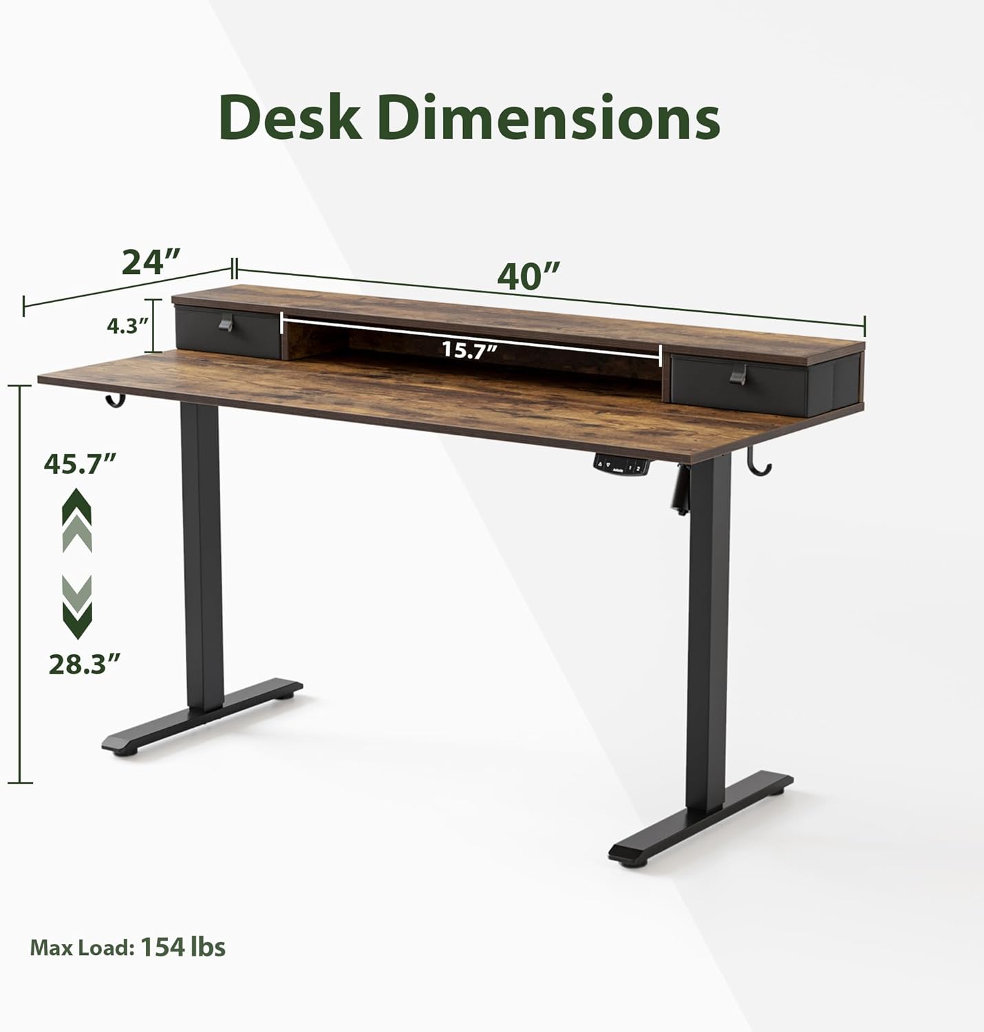 Agilestic 40 x 24 Inches Height Adjustable Electric Standing Desk with 2 Drawers, Stand Up Electric Standing Desk Adjustable Height, Sit and Stand Computer Table with Splice Board, Rustic Brown