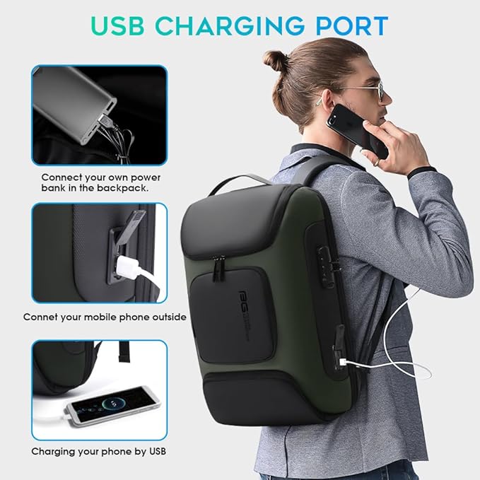 BANGE Business Backpack with USB Charging Port, Anti Theft Laptop Backpacks Fit for 15.6 INCH,Men Travel Backpack with Water Bottle Holder for Men and Women
