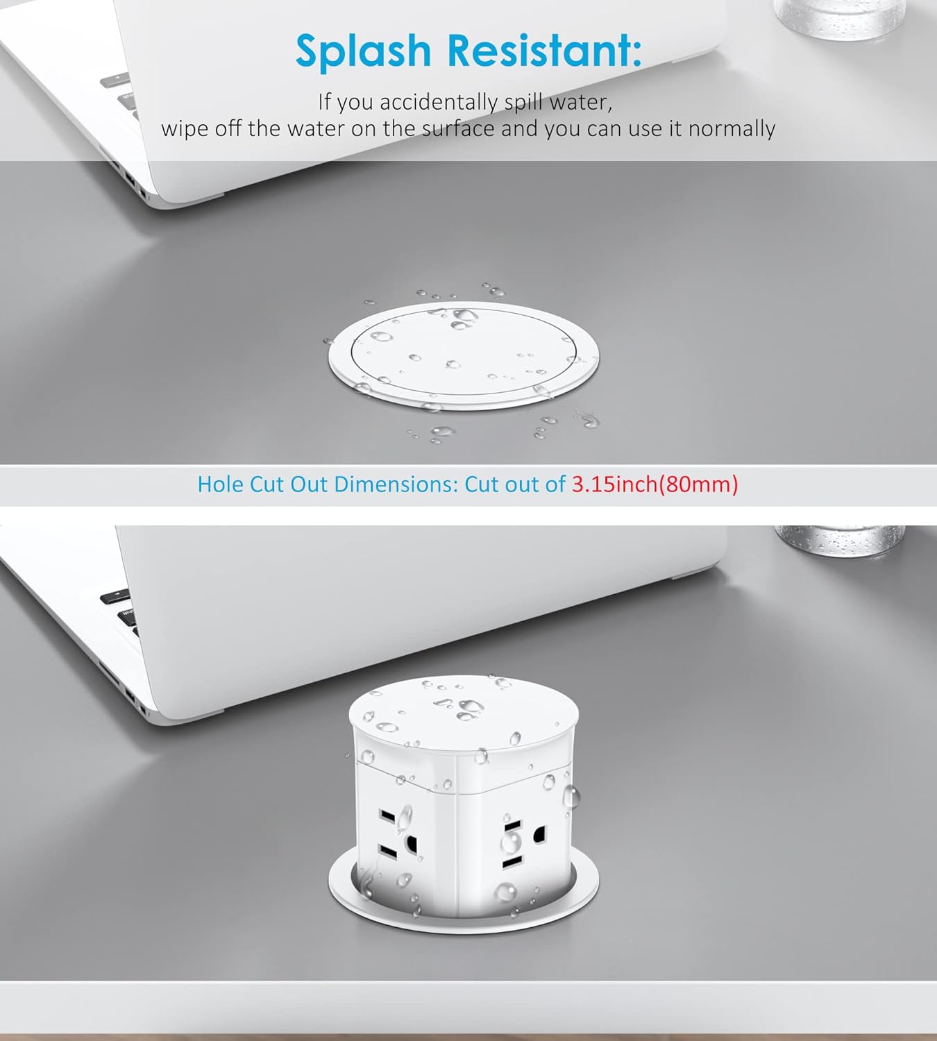 Jgstkcity Pop Up Outlet for Countertop, Flush Mount Tamper Resistant Space Saver Recessed 1875W Grommet,4 Outlets,15Amp Receptacle,ETL Listed,3.15inch Hole,White