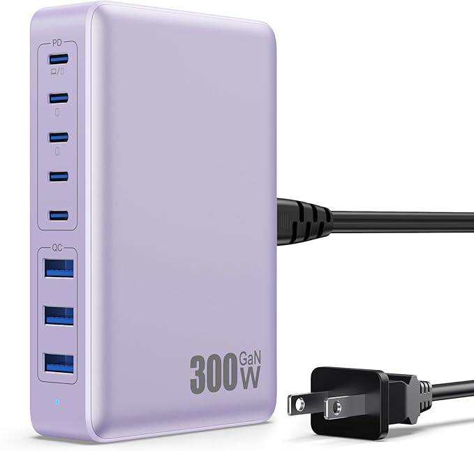 USB C Charger 300W USB C Charger Block, 8-Ports GaN IV Fast Charging Station Hub, Dual PD 100W Laptop Charger Adapter,for MacBook Pro/Air/iPad/iPhone16/15/14/Apple Watch/DELL/Samsung for Home Office