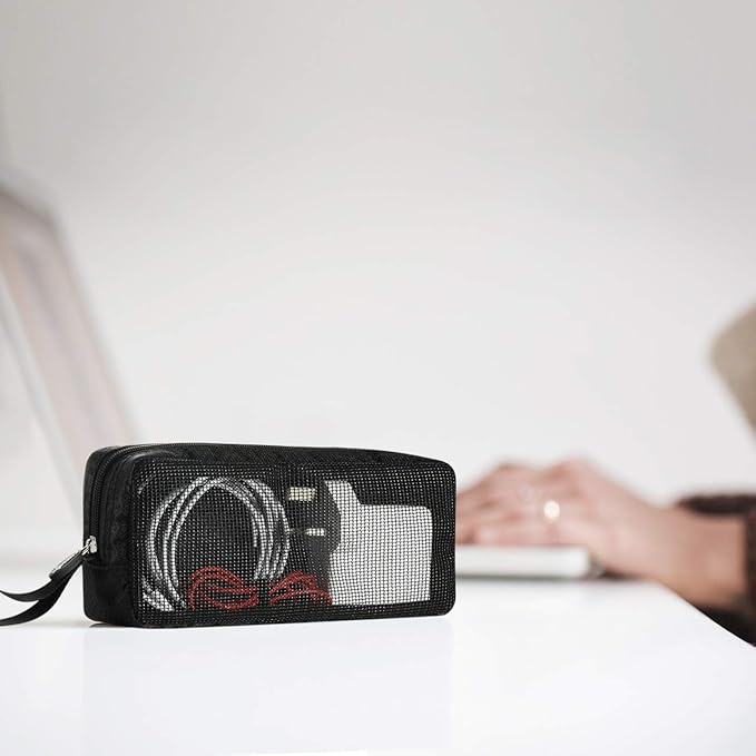 CM Travel Cable Organizer Case Portable Computer Accessories Zipper Mesh Pouch for Holding Laptop Mouse, Power Bank, USB, Adapter, Charger, Cellphone and Cosmetics (Case ONLY)