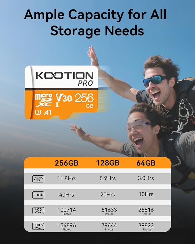 KOOTION 256GB Micro SD Card 3Pack,TF Card Micro SDXC Memory Card V30 A1 App Performance High Speed microSD Card, U3, V30, A1