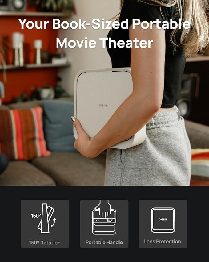 XGIMI Elfin Flip Portable Projector, 1080P Resolution Outdoor Projector, Licensed Netflix, Build-in Adjustable Stand, Lightweight and Compact Design, 400 ISO Lumens, Screen Adaption