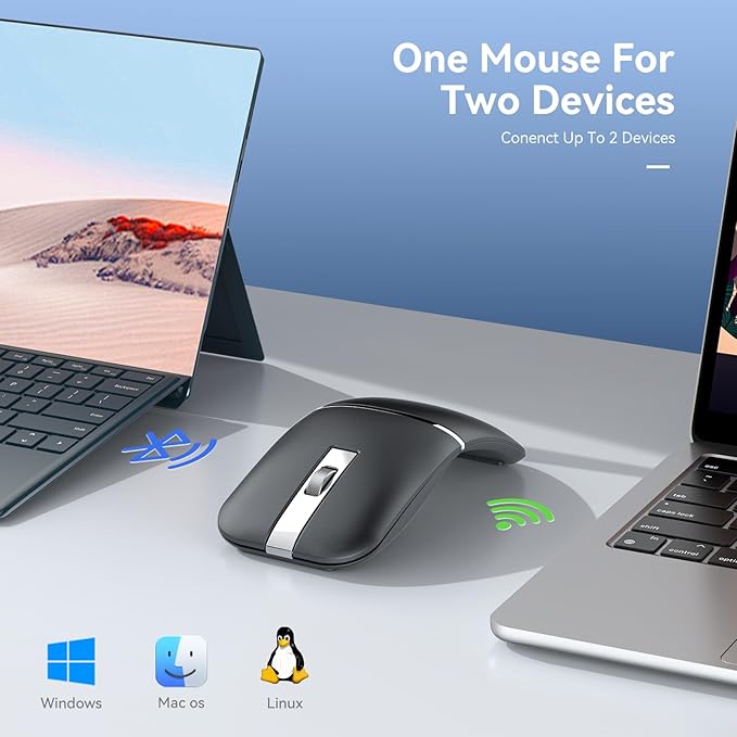 Foldable Bluetooth Travel Mouse, Rotatable Wireless, 2.4G Rechargeable With USB Receiver, Compatible for Computer, Laptop, Notebook, PC (Black)