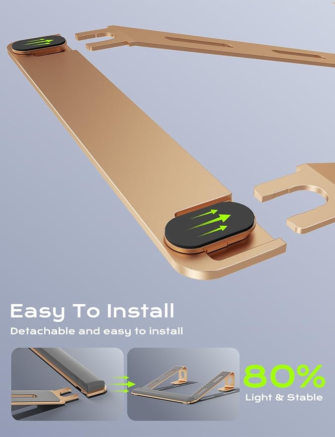 Aluminum Laptop Stand, Notebook Stand with Wrist Rest, Ergonomic Detachable Laptop Mount, Computer Stand Compatible with 10-17'' All Laptops Such as MacBook Air Pro/HP/Dell/Lenovo, Gold