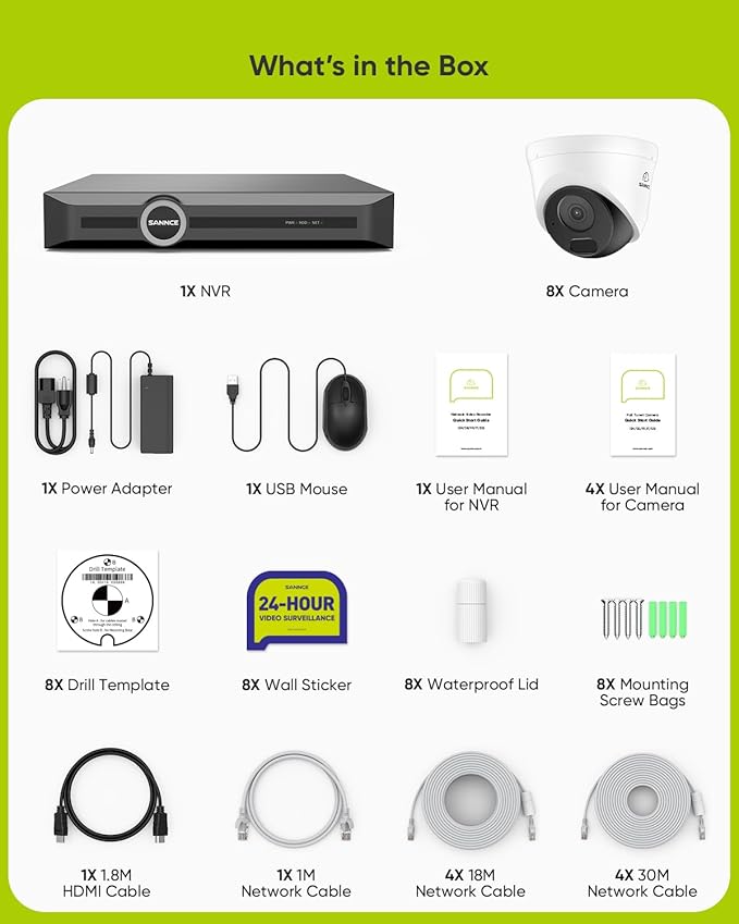 SANNCE 5MP PoE Security System, 8CH 6MP Surveillance NVR with 8PCS 5MP HD Weatherproof Dome Cameras with H.265 Video Compression, Smart IR LED, APP Push Alert, Remote Access (NO HDD)