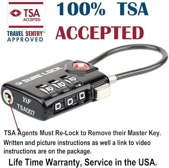 SURE LOCK TSA Compatible Travel Luggage Locks, Inspection Indicator, Easy Read Dials TSA Approved with Zinc Alloy