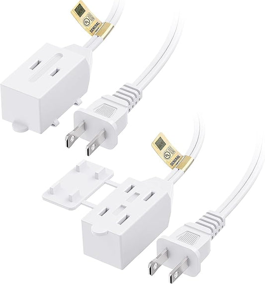 [UL Listed] Cable Matters 2-Pack 16 AWG 2 Prong Long Extension Cord 15 ft, 13A 3-Outlet Extension Cords with Tamper Guard, 13 Amp, 1625 Watts, White