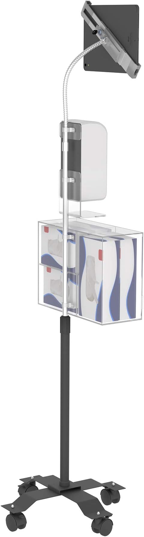 Compact Security Stand - CTA Secure Gooseneck Floor Stand with Sanitizing Station & Automatic Soap Dispenser for, iPad 7th/ 8th/ 9th Gen 10.2" & Other 7-13" Tablets (PAD-SCGSST)