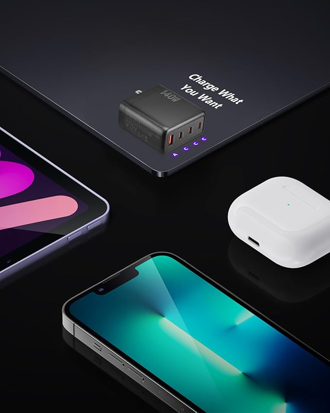 140W USB C Charger, 4-Port Foldable Compact Fast Laptop Charger Power Adapter, Advanced GaN Wall Charger, Compatible for MacBook Pro/Air, iPad Pro, iPhone 16 Pro, Galaxy S25/S24, Steam Deck, and More