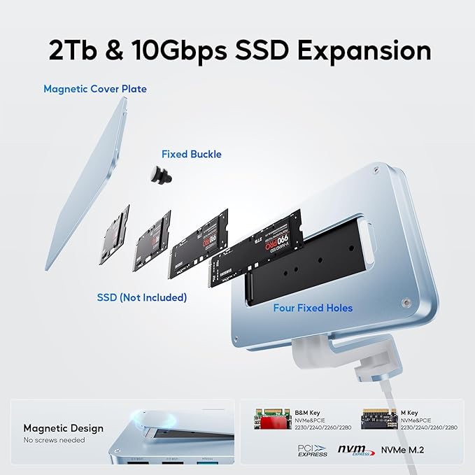 iMac Accessories for iMac24 inch 2021/2023/2024, PULWTOP iMac Hub with M.2 NVMe SSD Enclosure, i-Mac USB C Hub USB A/C 10Gbps, SD/TF, i-Mac USB Adapter for iMac24 M1/M3/M4 or Studio Display 27 inch