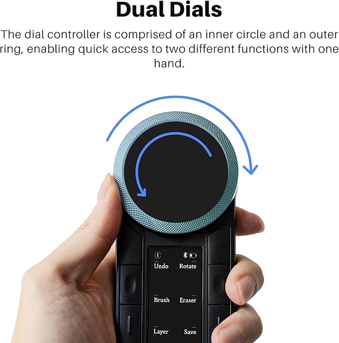 HUION Keydial Remote Bluetooth Programmable Keypad with Dual Dials 60 Customized Keys, OLED Display Macro Keypad Work with PC, Mac, Mobile, One-Hand Shortcut Keyboard for Drawing Tablet, Laptops
