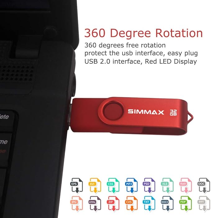 USB Flash Drives 2 Pack 32GB Memory Stick Swivel Design USB 2.0 Flash Drive Thumb Drive Zip Drives (32GB Black Red)