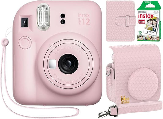 Fujifilm Instax Mini 12 Instant Camera Blossom Pink + Minimate Custom Designed Case + Fuji Instax Film 10 Sheets & Photo Album