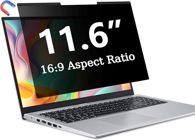 ZOEGAA Magnetic 11.6 Inch Laptop Privacy Screen Filter, for Removable & Reusable 16:9 Widescreen Display Laptop Privacy Screen 11.6 inch and Anti-Spy Anti-Blue Light Anti-Glare Protector