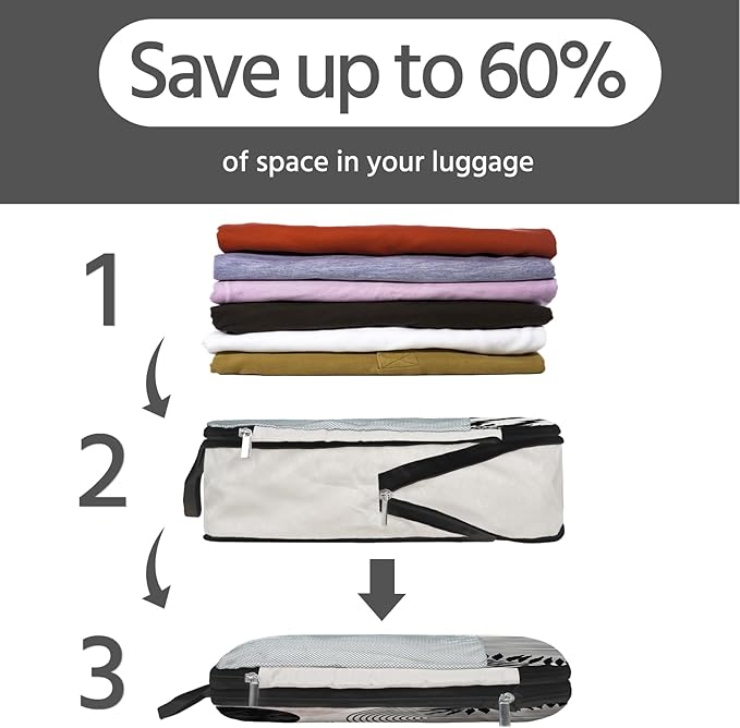 7 Pcs Compression Packing Cubes for Travel, Waterproof Suitcase Luggage Backpack Organizer with Toiletry Bag Travel Essentials for Women/Men-Black Bohemia