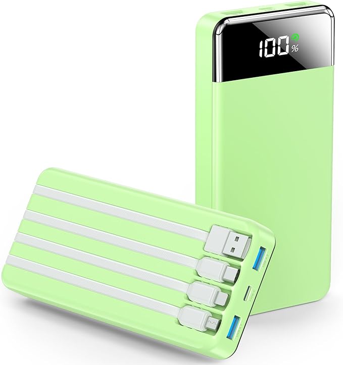 SABANI Portable Charger 35000mAh Power Bank - Portable Battery with 4 Built in Cables, 22.5W Fast Charging Battery Pack Compatible with iPhone 15 14 13 Samsung Android Cell Phone etc (1 Pack, Green)