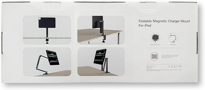 [Upgrade] Magnetic Wireless Charging Stand for iPad Pro 11" Gen1-4 / Air 11" M3/M2 / Air 10.9" Gen4-5, Rock Steady iPad Stand for Desk with Foldable Aluminum Arm, Adjustable Tablet Mount with 2M Cable