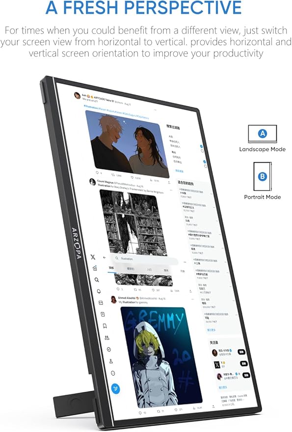 ARZOPA 16" 2.5K Portable Monitor, 2560x1600 QHD IPS Display 123% sRGB with Built-in Stand USB-C HDMI Eye Care External Second Screen for Mac Laptop Phone PS4/5 Xbox Switch -Z1RC