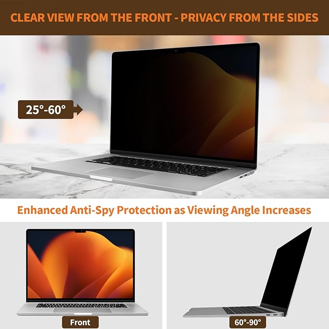 Removable Privacy Screen for MacBook Air 15 Inch (2023-2025, M2, M3, M4), Reduce Eye Strain Laptop Privacy Filter Shield and Protector for Mac 15.3'' (Model A2941 A3114 A3241)