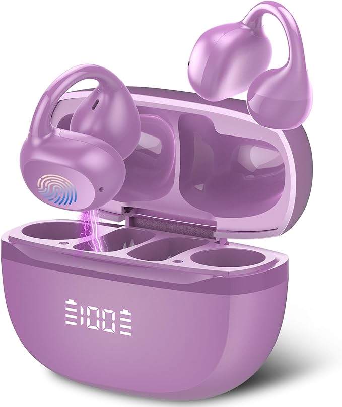 Open Ear Earbuds,Wireless Earbuds Bluetooth 5.4 Ergonomic Clip-On Ear buds, Bone Conduction Over The Ear Headphones 48H Playtime, Perfect Running Headphones for Sports IPX7 Waterproof Touch Controls