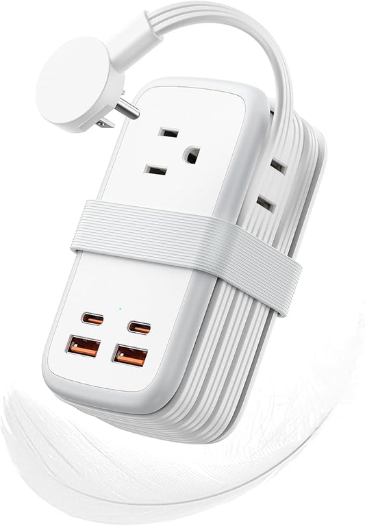 NTONPOWER GAN Ultra 65W USB Charging Station, 7 in 1 Travel Power Strip with 3 Outlets 4 USB (2 USB C), Extension Cord 4ft, Travel Essentials, Cruise Power Strip Compatible with MacBook, iPhone, White