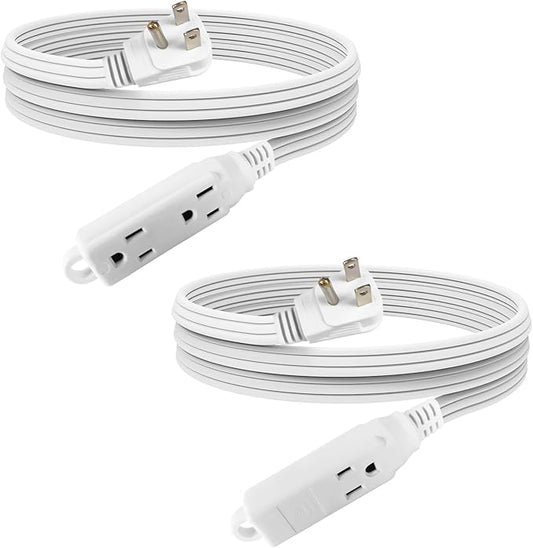EP 6 Ft 3 Outlet Extension Cord with Flat Plug, 3 Prong Grounded, 16/3 SPT-3 Power Cable for Indoor Use, White, 2 Pack