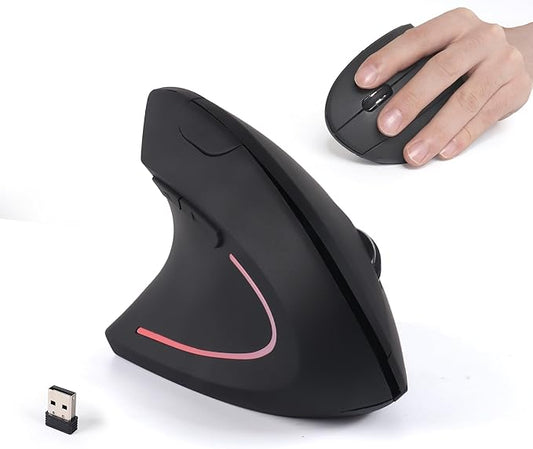 Ergonomic Mouse Wireless Left Handed Vertical Mouse with LED Light USB Receiver 6 Buttons Portable 2.4GHz Optical USB Wireless Mice for PC Laptop Desktop Computer Notebook Mac Adults Gifts, Black