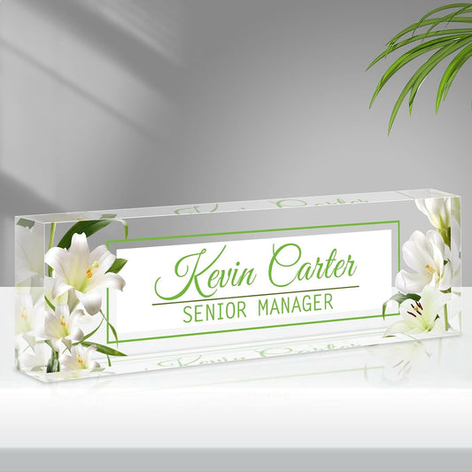 Name Plate for Desk Personalized, Acrylic Desk Decorations, Employee Appreciation Gifts, Custom Office Gifts for Coworkers, Boss, Teacher, Nurse (Lily)