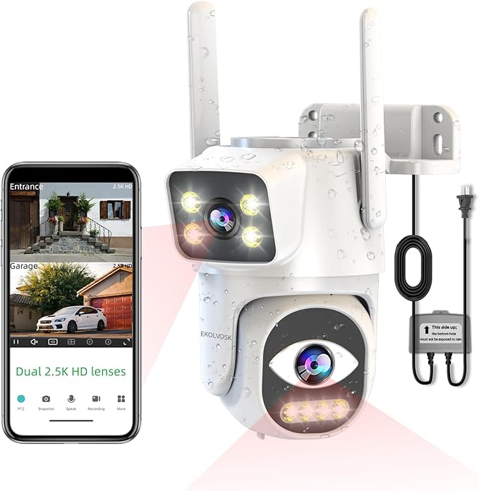 Dual-Lens 4G Cameras for Home Security, Pan/Tilt Smart Security Camera-Outdoor/Indoor, Color Night Vision,Motion Tracking,24/7 Recording,2-Way Audio & Siren,IP65,SD/Cloud Storage