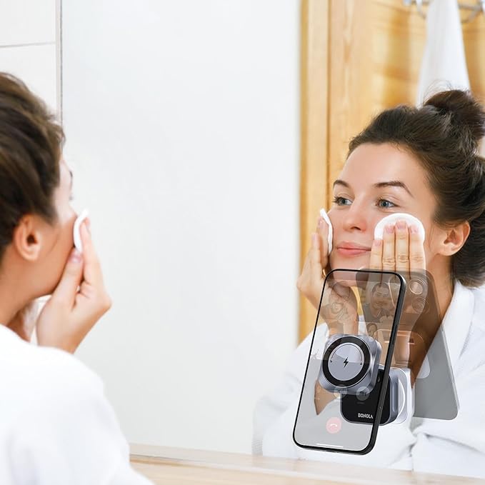 Vacuum Magnetic Suction Phone Holder, 15W Wireless Charger Foldable Suction Cup Stand for iPhone 17 16 15 14 13 12 Series, Portable Phone Mount Use in Car/Mirror/Glass/Screen/Smooth Surface