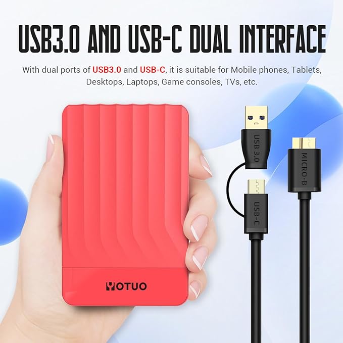 Portable External Hard Drive Storage Expansion Mobile HDD USB 3.0 for PC, Mac, Desktop, Laptop, PS4, PS5, Xbox One X/S, Xbox 360, Xbox Series X/S, Office & Game (Red, 500GB)